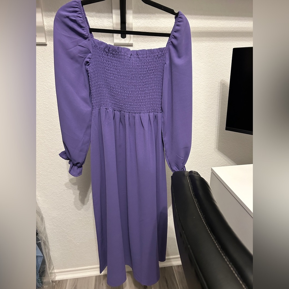 Purple Smocked Midi Dress - Size S